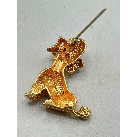 Vintage Krementz Poodle Dog Brooch Gold Tone Metal with Blue Rhinestone Eyes - Picture 7 of 8
